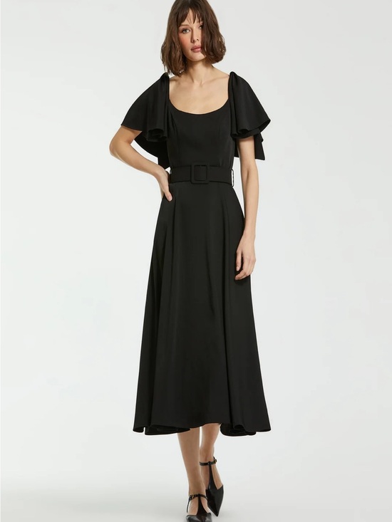 Mac Duggal Dresses & Skirts - Mac Duggal 20977 Black Ruffle Sleeve Belted Midi Dress – Size 0